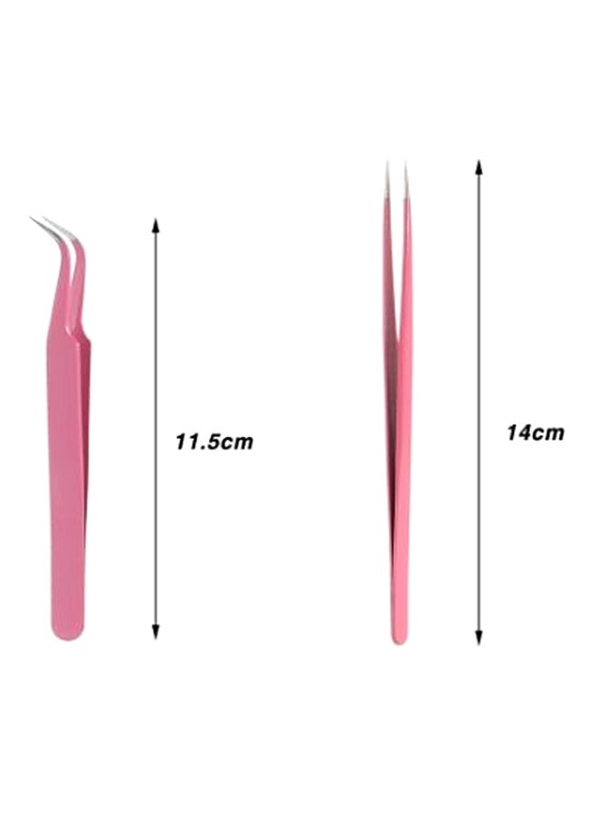 2-Piece Stainless Steel Straight Curved Tweezers Pink - Image 2