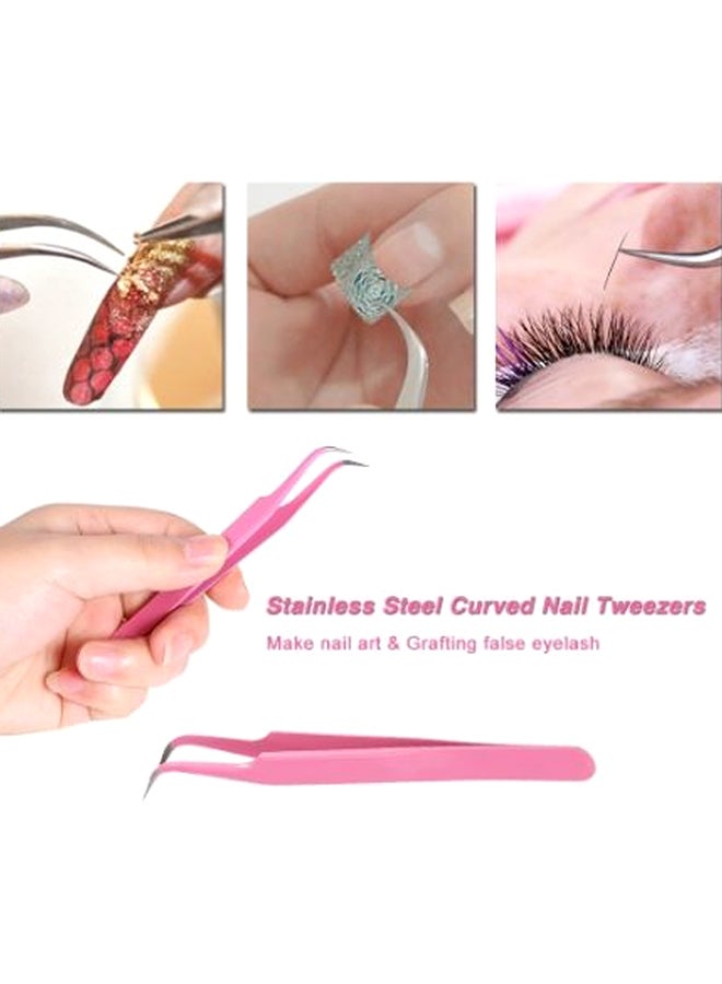 2-Piece Stainless Steel Straight Curved Tweezers Pink - Image 3