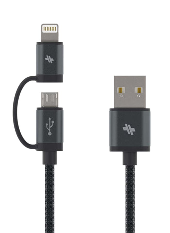 SWISS MOBILITY - 2-In-1 Lightning Data Sync Charging Cable Gunmetal - Image 1