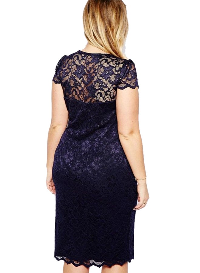 V-Neck Floral Lace Midi Blue  - Image 2