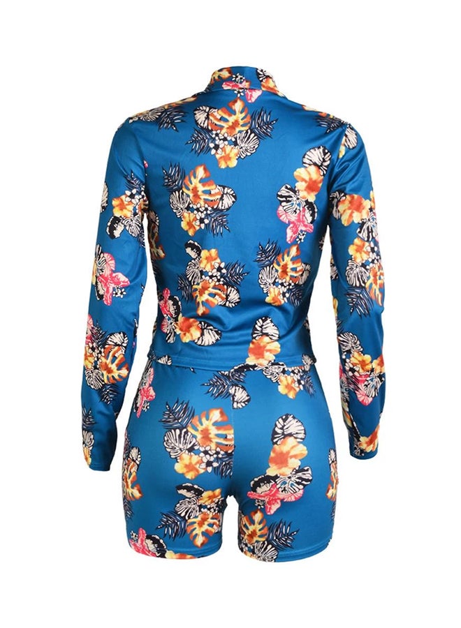 طقم بليزرات بنقشة زهور من قطعتين أزرق - Image 2