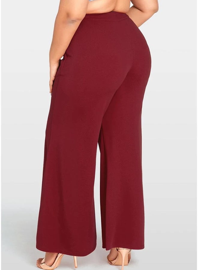 High Waist Flared Pants Burgundy - Image 2