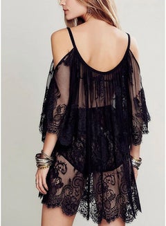 Generic Cold Shoulder Lace Cover Up Black  - Image 2