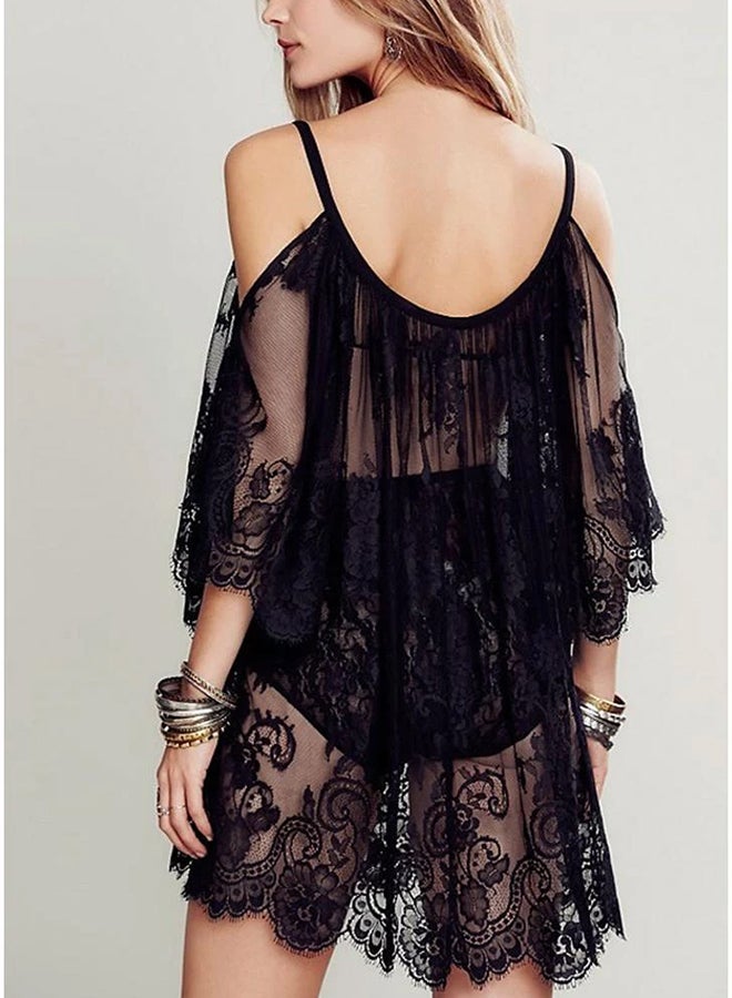 Generic Cold Shoulder Lace Cover Up Black  - Image 2