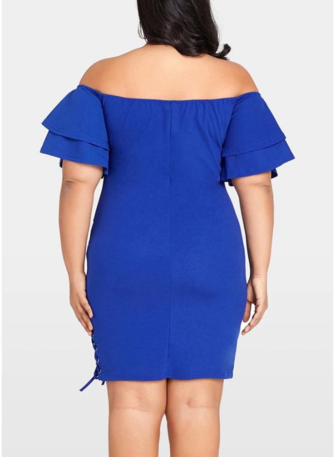 Off Shoulder Polyester Dress Blue - Image 2