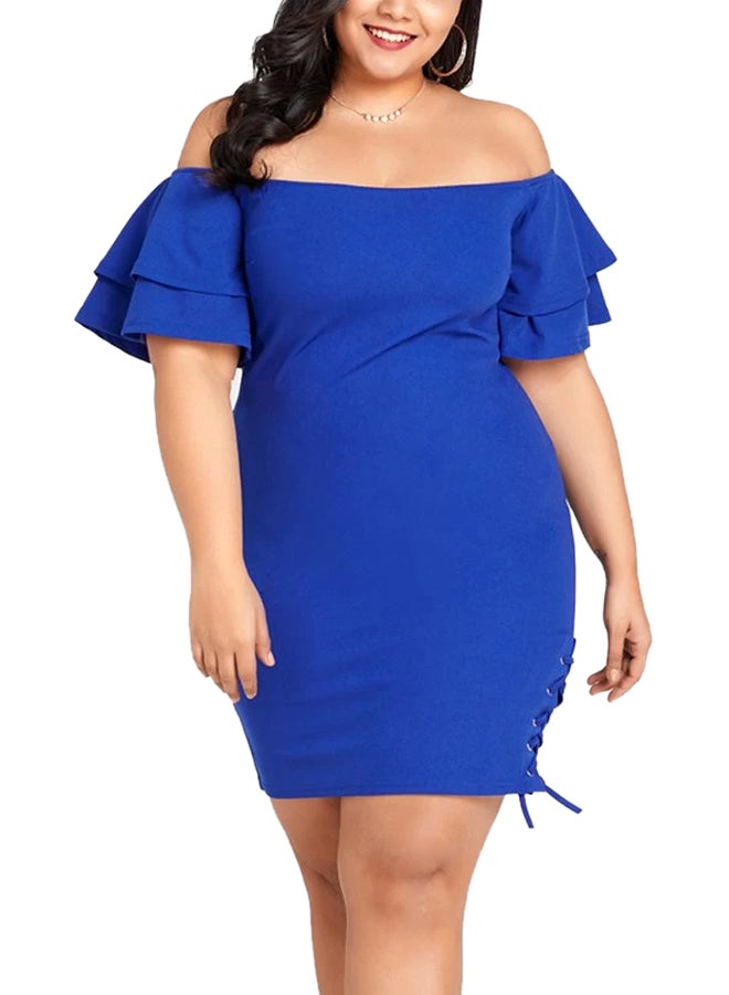 Off Shoulder Polyester Dress Blue - Image 1