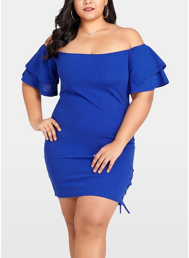 Off Shoulder Polyester Dress Blue - Image 3