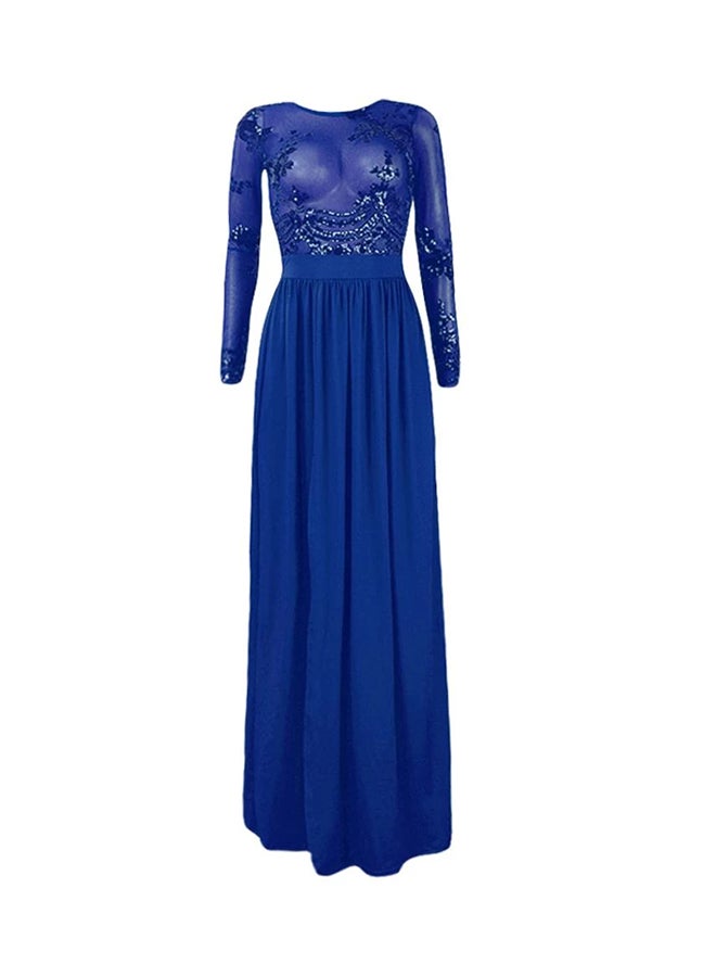 Generic - Sequin Sheer Mesh Split Backless Dress Blue - Image 1