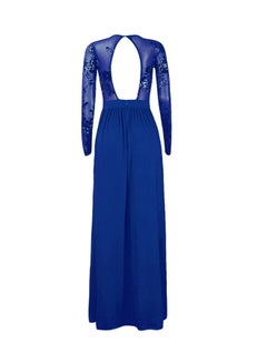 Generic Sequin Sheer Mesh Split Backless Dress Blue  - Image 2