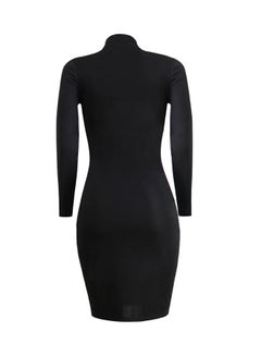 Generic Sequin Color Block Contrast High Neck Bodycon Mini Dress Black/Purple/Navy  - Image 2