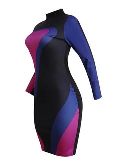 Generic Sequin Color Block Contrast High Neck Bodycon Mini Dress Black/Purple/Navy  - Image 3