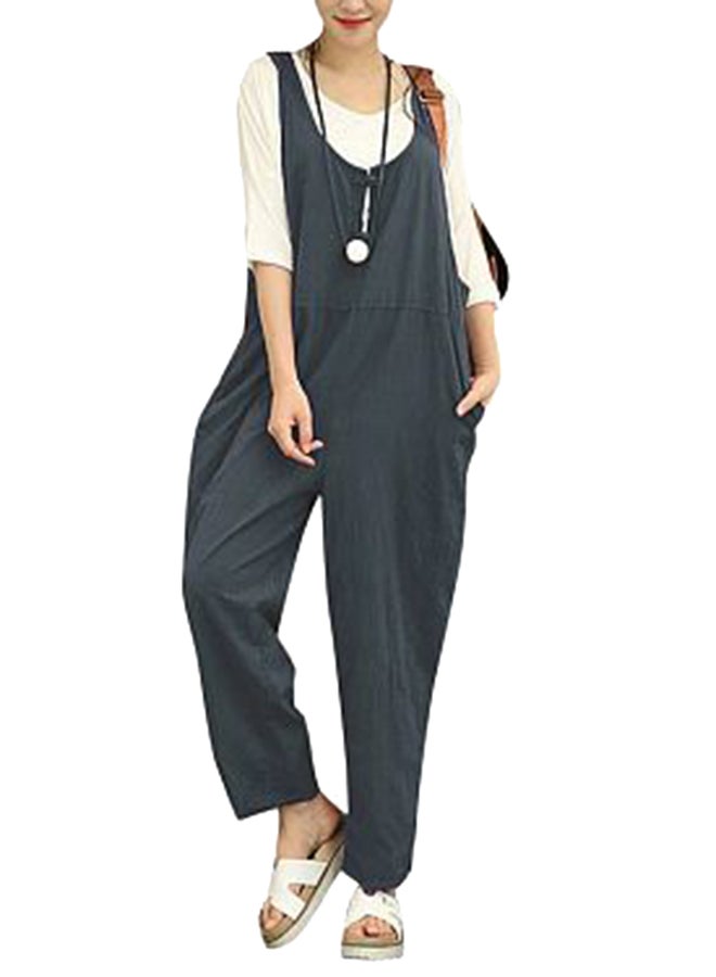 Cotton Linen Sleeveless Dungaree Grey - Image 2