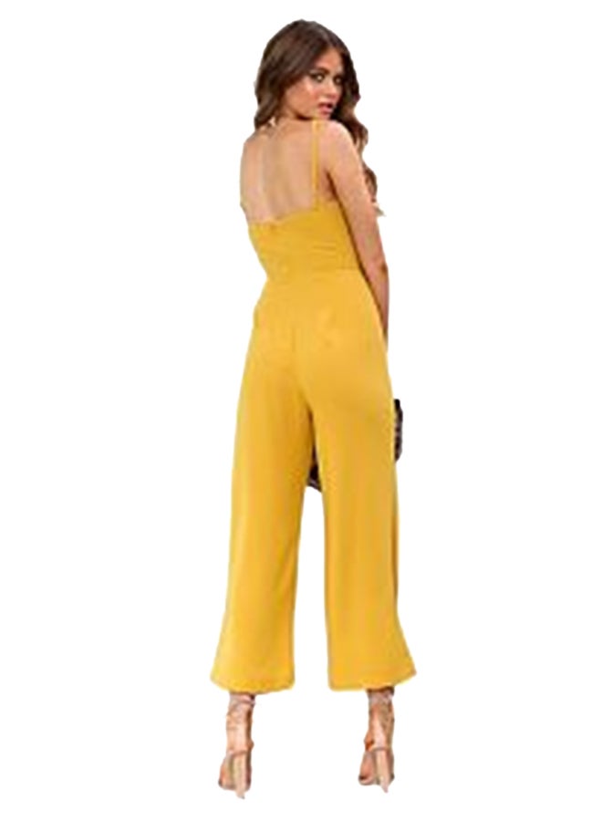 Solid Spaghetti Strap Wide Leg Loose Pants Jumpsuit Yellow  - Image 2