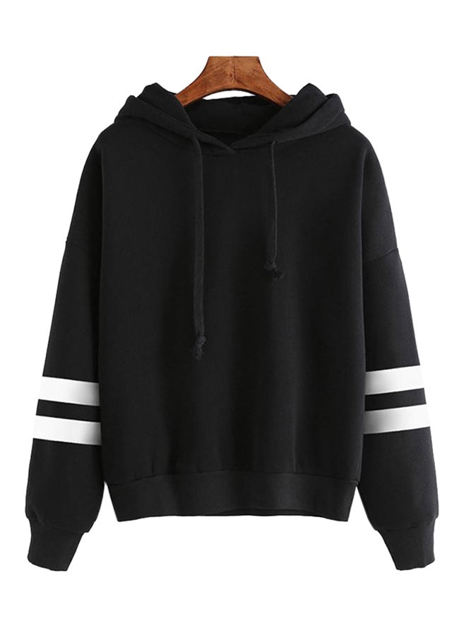 Long Sleeve Contrast Stripes Casual Loose Pullover Black - Image 1