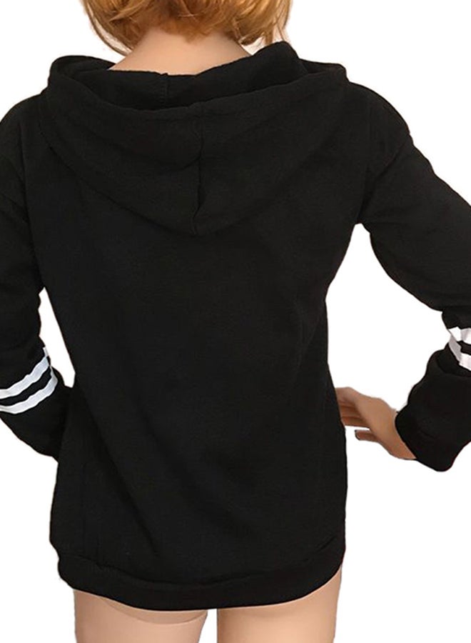 Long Sleeve Contrast Stripes Casual Loose Pullover Black - Image 2