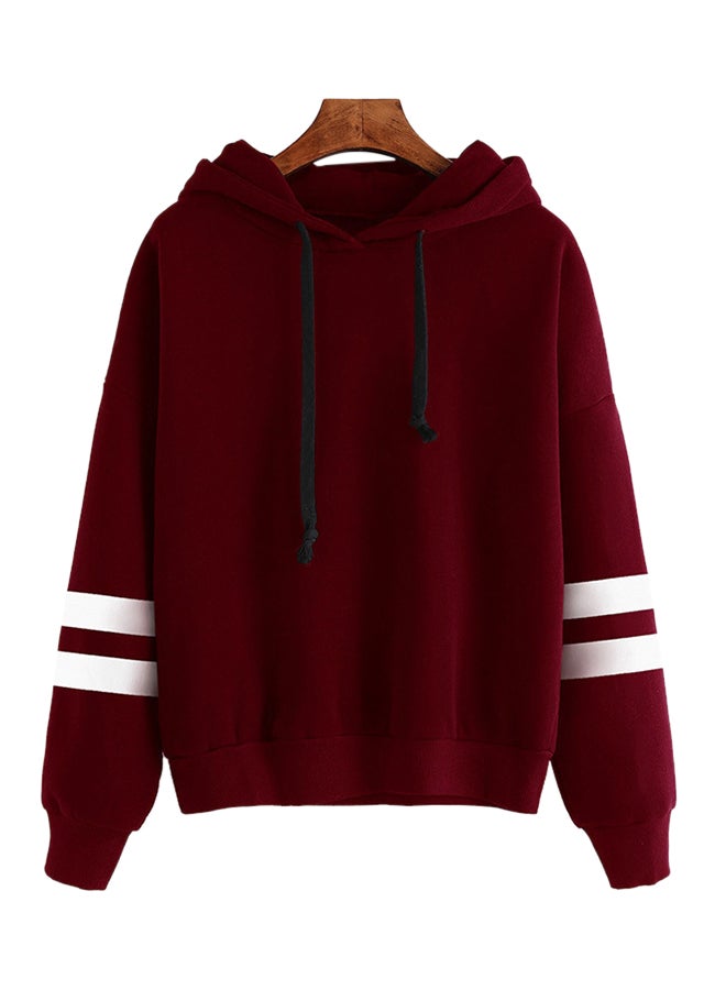 Long Sleeve Contrast Stripes Casual Loose Pullover Red 
