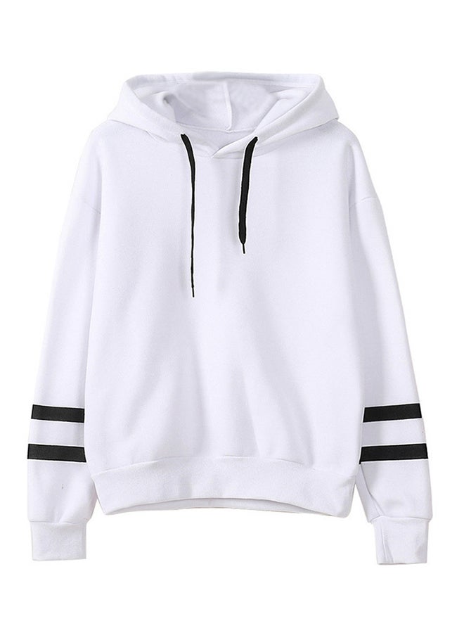 Long Sleeve Contrast Stripes Casual Loose Pullover White  - Image 1