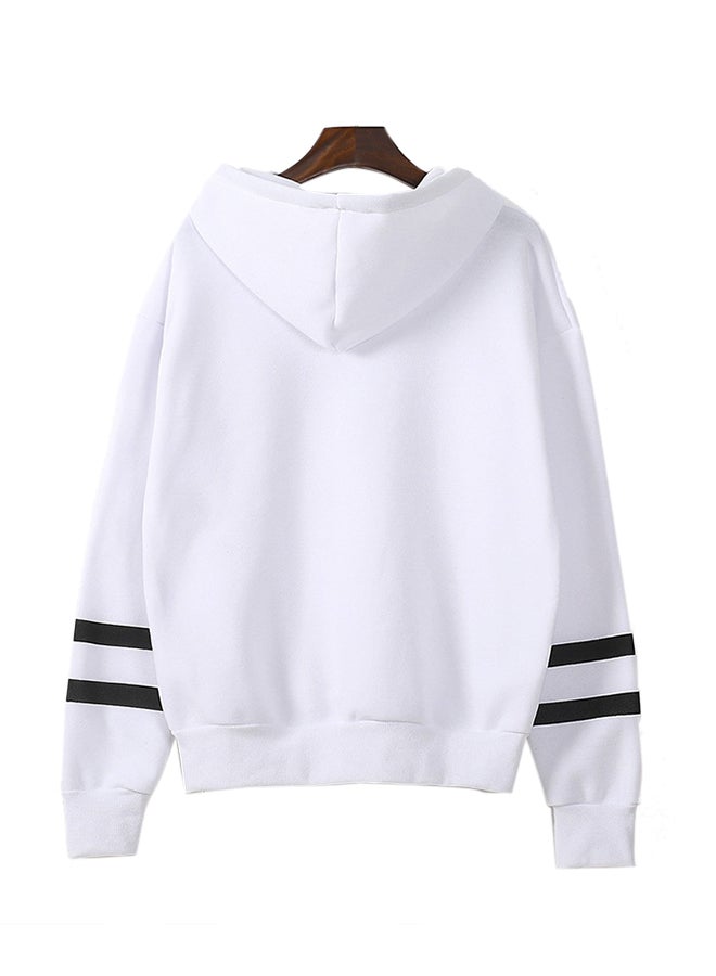 Long Sleeve Contrast Stripes Casual Loose Pullover White  - Image 2