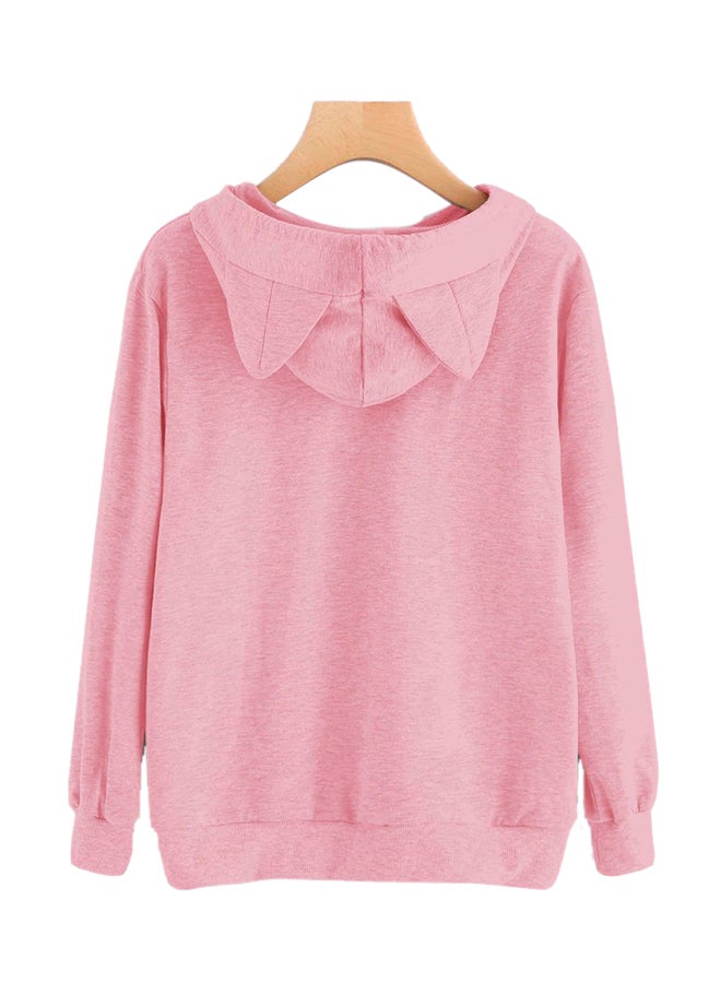 Cat Ear Letter Print Long Sleeve Casual Hoodie Pink - Image 2
