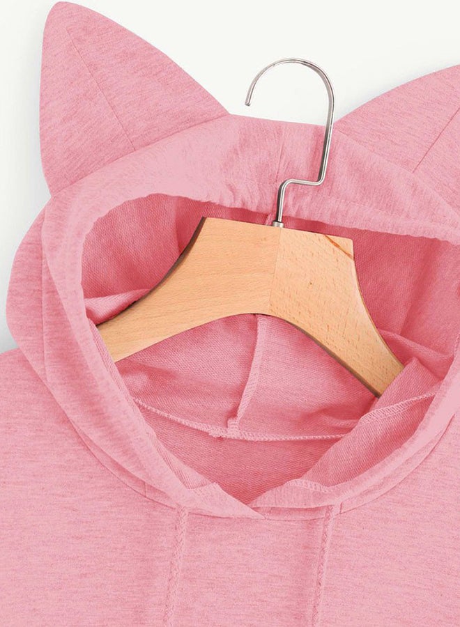 Cat Ear Letter Print Long Sleeve Casual Hoodie Pink - Image 3