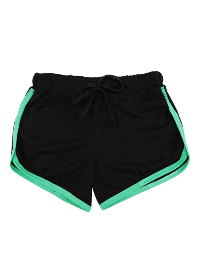 Contrast Binding Side Split Elastic Waist Sports Shorts Black/Green - Image 1