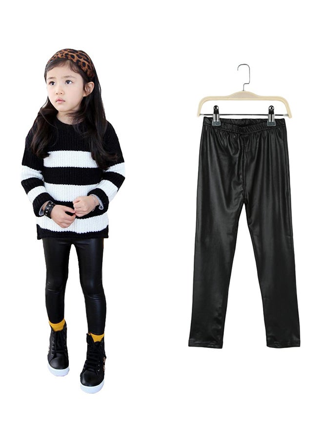 Leather Mid Raise Leggings Black - Image 2