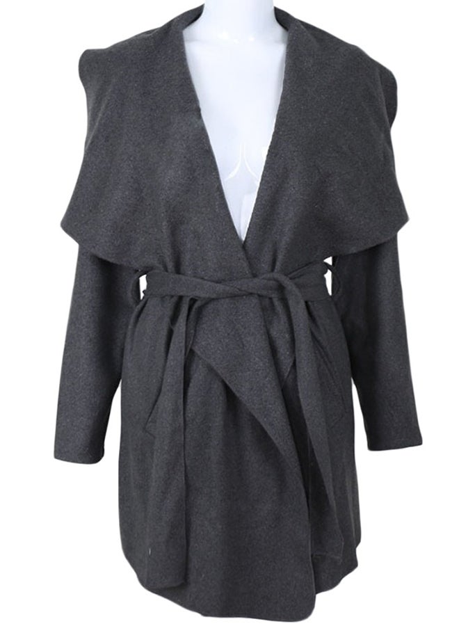 Long Sleeve Coat With Pockets Black - Image 1