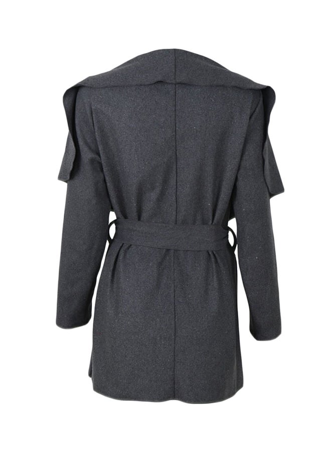 Long Sleeve Coat With Pockets Black - Image 2