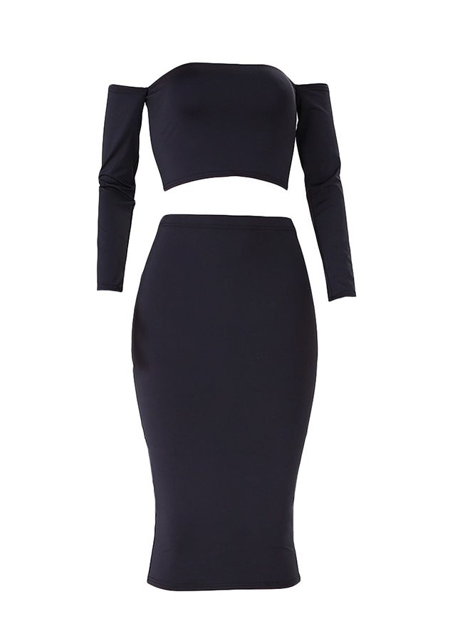 2-Piece Off Shoulder Top With Pencil Skirt Black  - Image 1