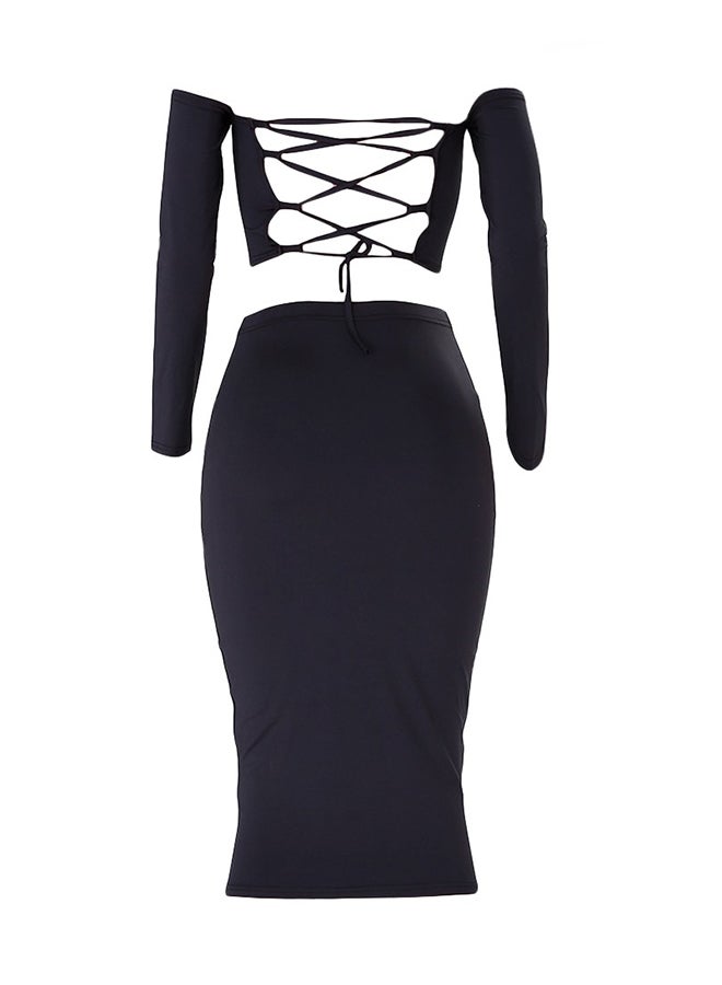 2-Piece Off Shoulder Top With Pencil Skirt Black  - Image 2