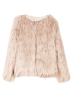 Generic Solid Faux Fur Long Sleeve Short Jacket Beige  - Image 1