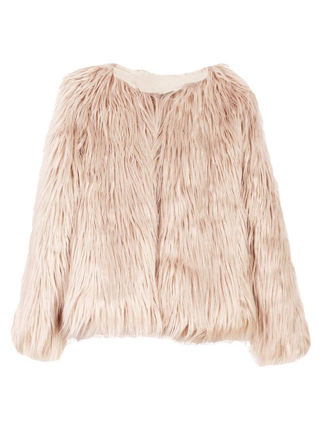 Generic Solid Faux Fur Long Sleeve Short Jacket Beige  - Image 1