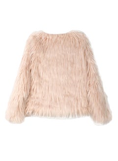 Generic Solid Faux Fur Long Sleeve Short Jacket Beige  - Image 2