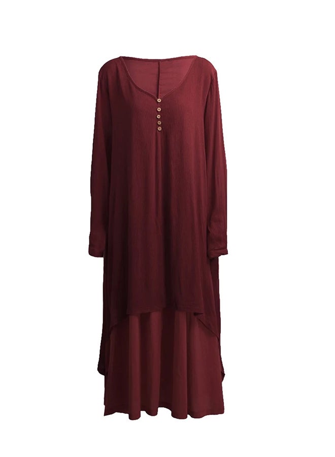 Long Sleeve Maxi Dress Maroon - Image 1