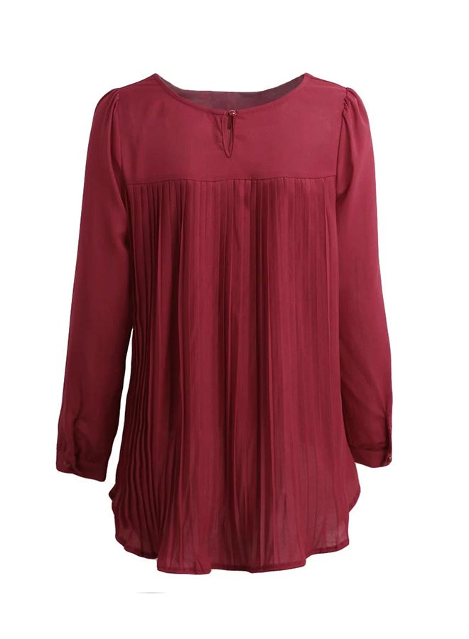 Chiffon Round Neck Blouse Red  - Image 1