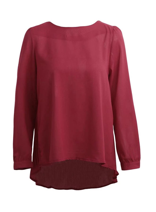 Chiffon Round Neck Blouse Red  - Image 2