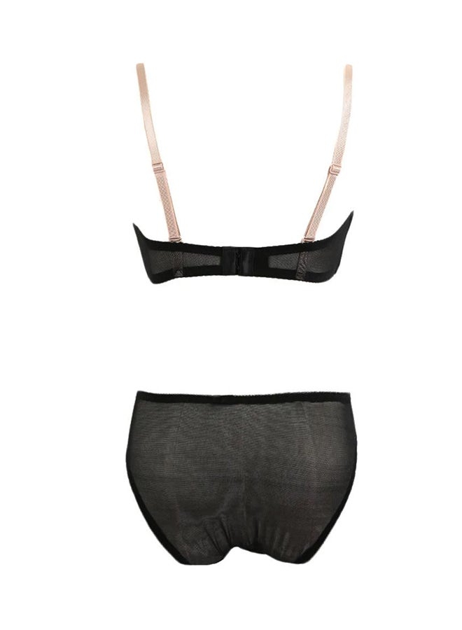 Sheer Lace Cut Out Bow Bikini Set Black - Image 2