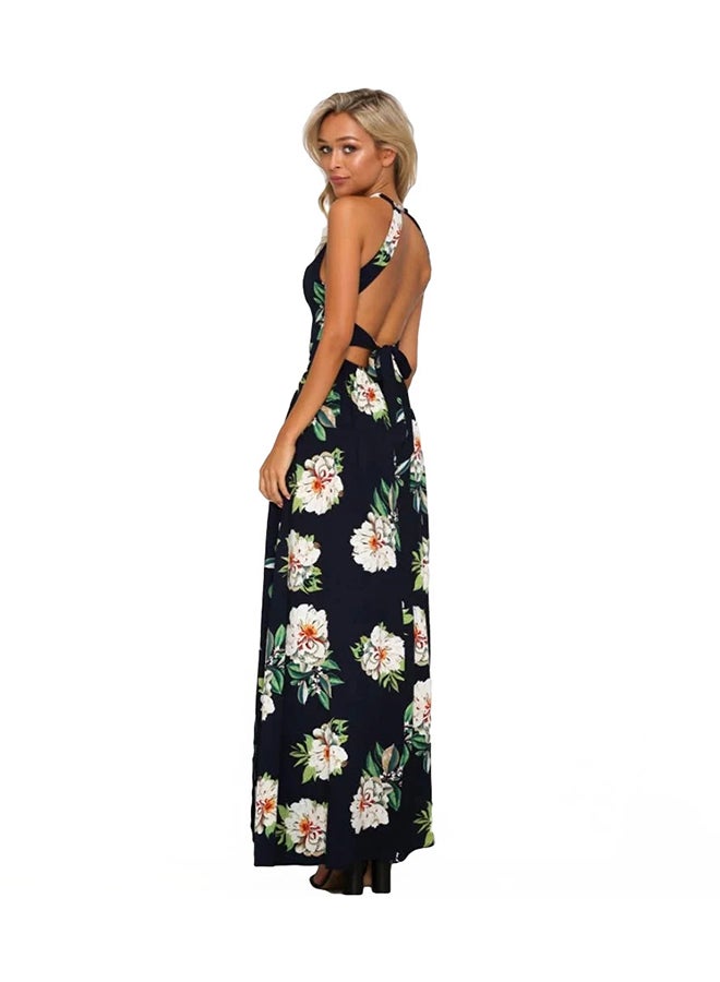 Floral Print Halter Neck Maxi Dress Multicolour  - Image 3