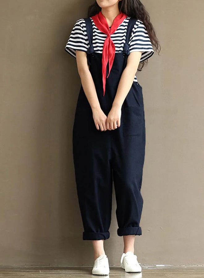 Overall Solid Sleeveless Dungaree Blue  - Image 3