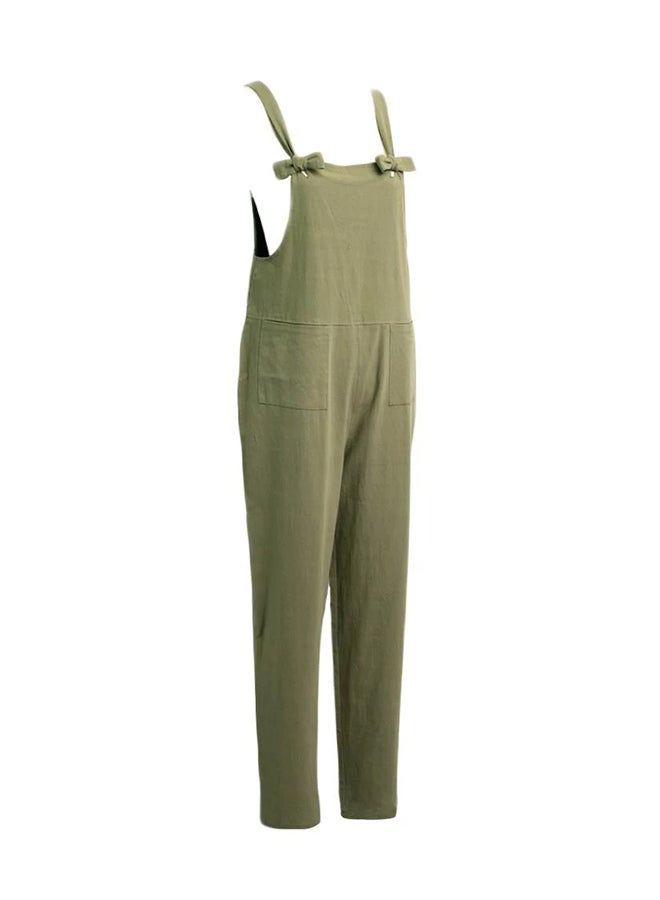 Solid Sleeveless Pockets Wide Legs Casual Playsuit Green  - Image 1