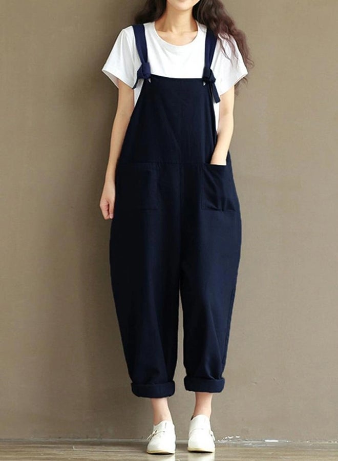 Overall Solid Sleeveless Dungaree Blue  - Image 4