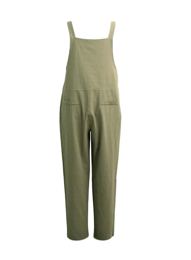 Solid Sleeveless Pockets Wide Legs Casual Playsuit Green  - Image 2