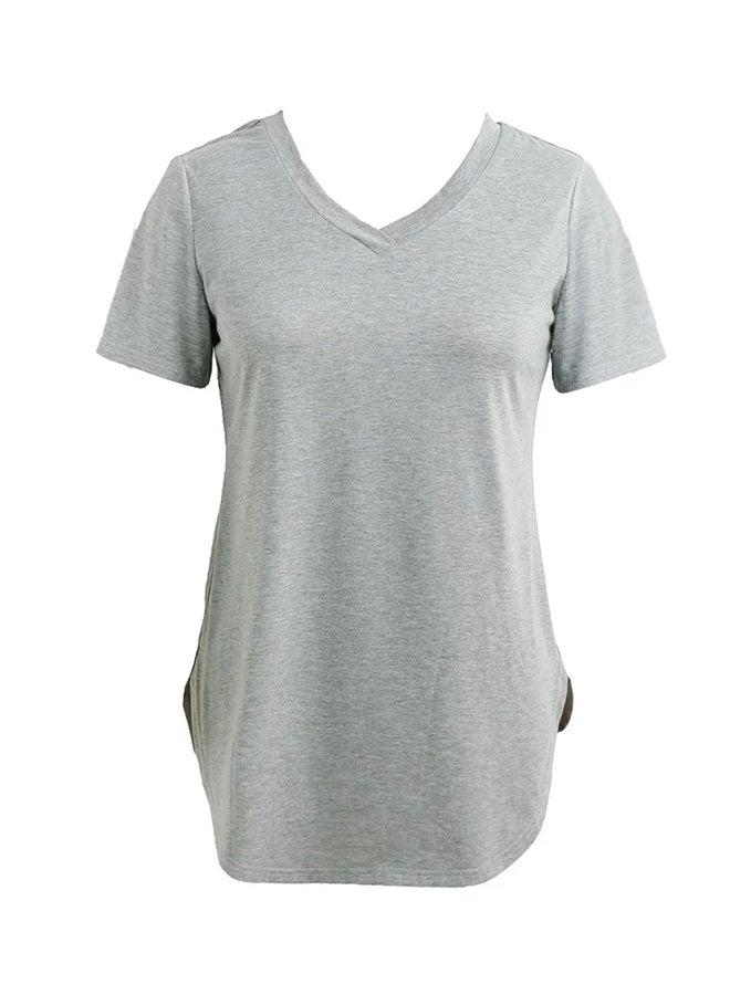 V-Neck Short Sleeves T-Shirt Grey  - Image 1