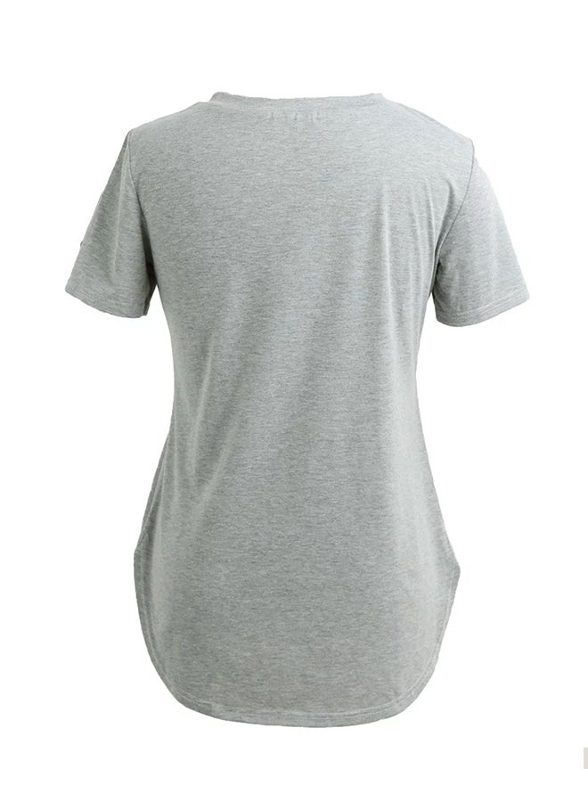 V-Neck Short Sleeves T-Shirt Grey  - Image 2