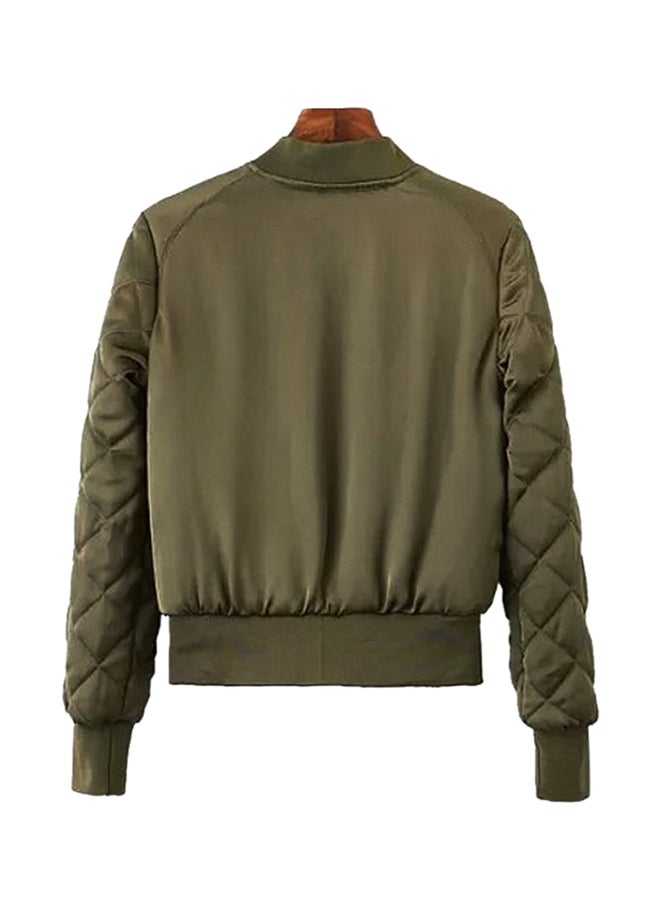 Long Sleeve Bomber Jacket Dark Green - Image 2