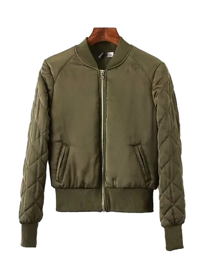 Long Sleeve Bomber Jacket Dark Green - Image 1