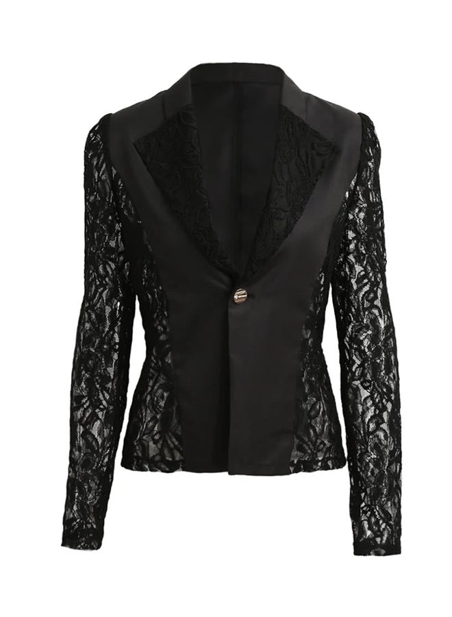 Polyester Long Sleeves Blazer Jacket Black  - Image 1