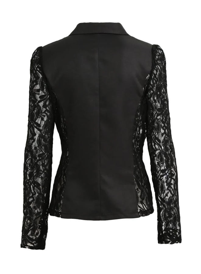 Polyester Long Sleeves Blazer Jacket Black  - Image 2
