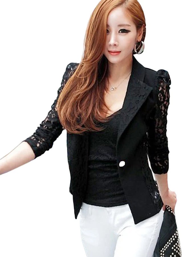 Polyester Long Sleeves Blazer Jacket Black  - Image 3