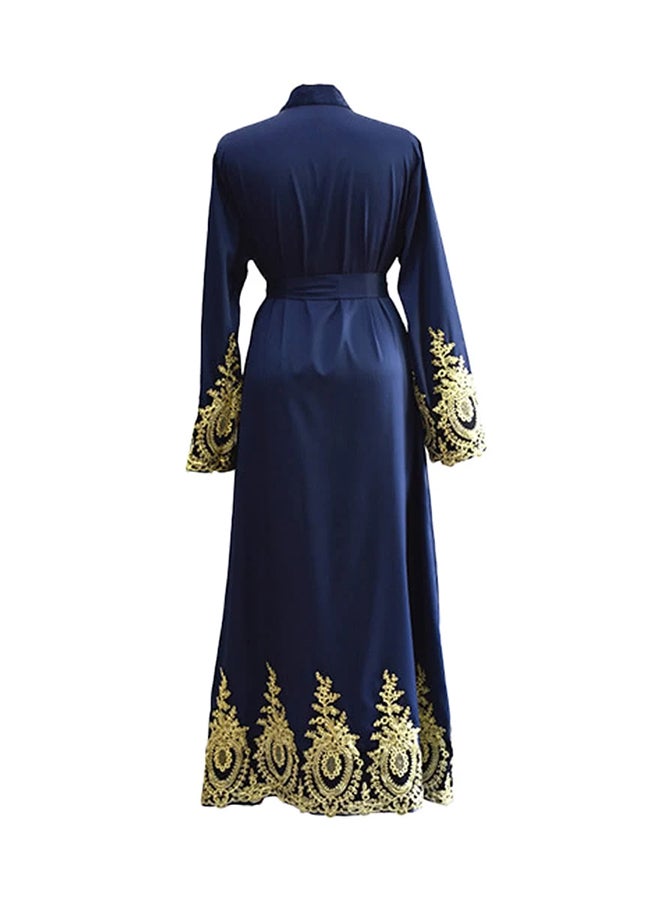 Bell Sleeves Abaya Dress Blue/Gold  - Image 2